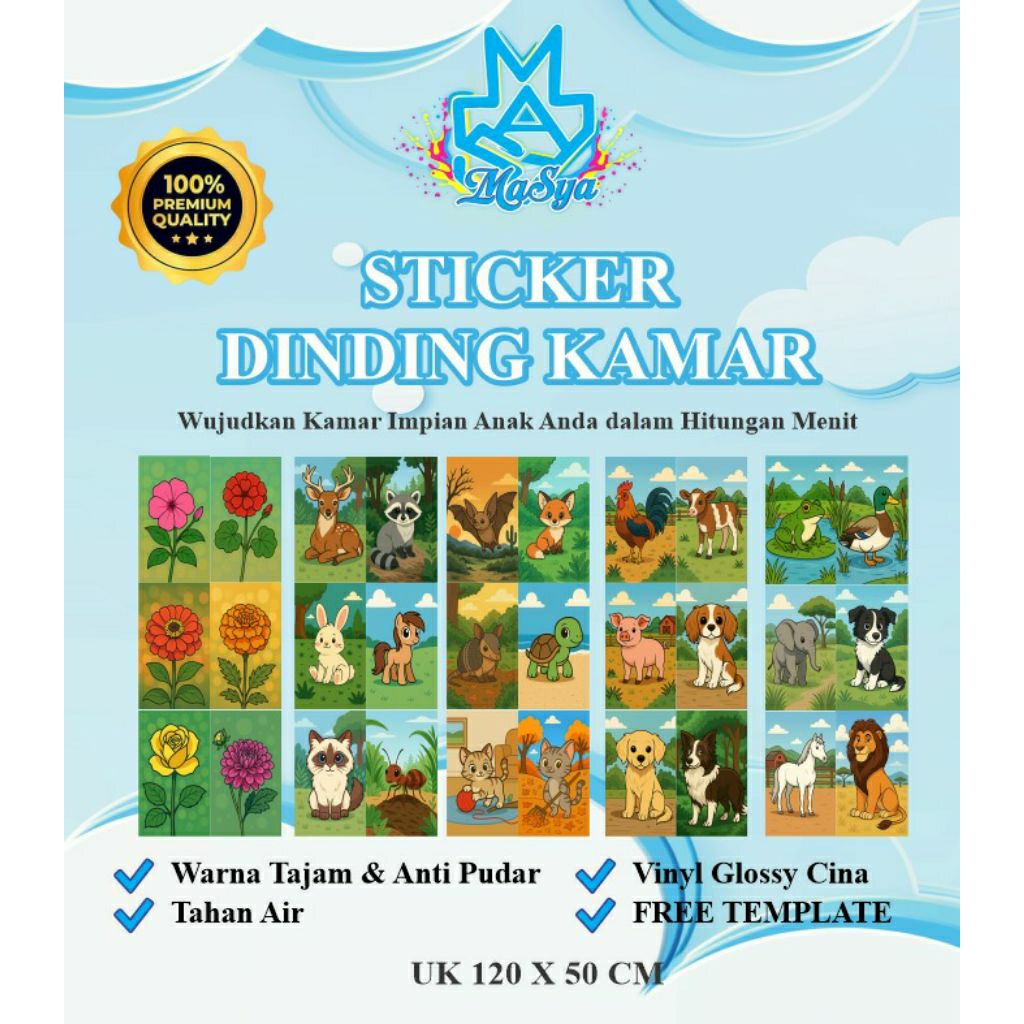 Sticker Dinding Kamar Animal | Percantik dinding | Vinyl Cina