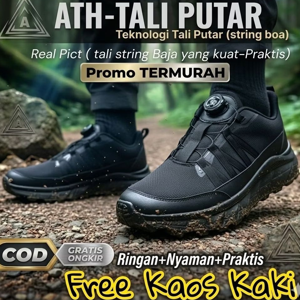 Sepatu Pria Black Tali Putar