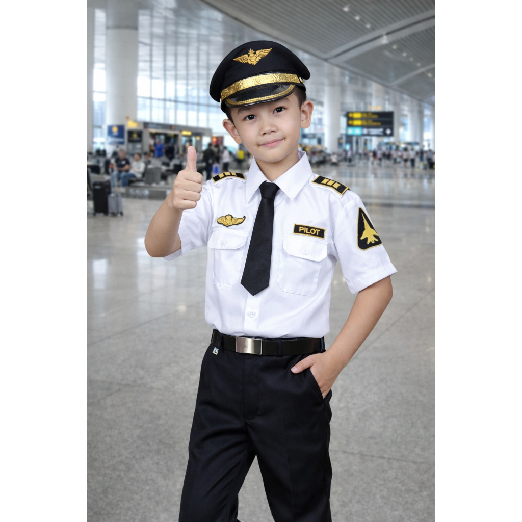 Baju Pilot Anak Setelan Lengkap Kostum Profesi Anak Seragam Pilot Anak Premium  Kostum Pilot Anak La