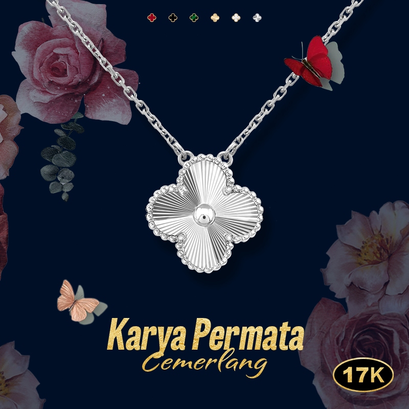 Kalung wanita, kalung emas putih 17K, kalung liontin, hadiah Idul Fitri