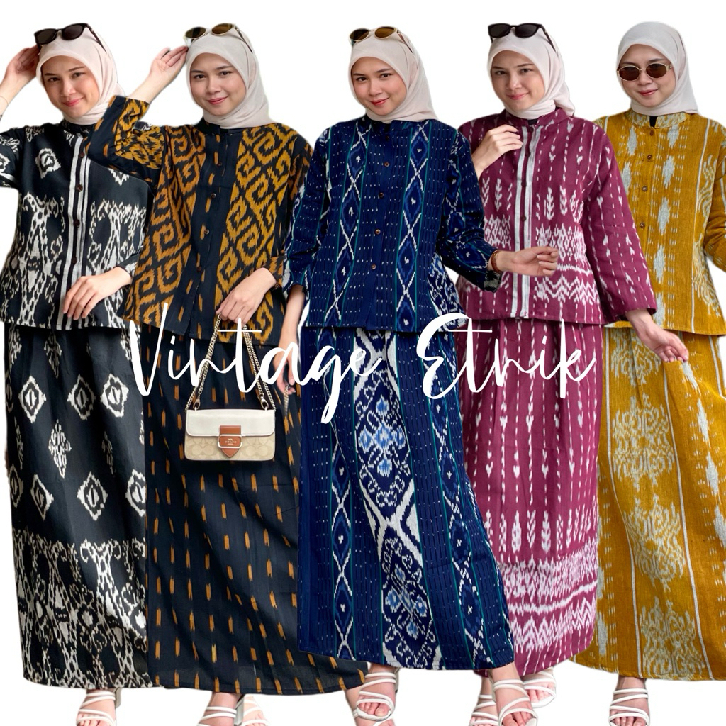 Set Wanita Atasan Bawahan dan Setelan Wanita Blus Rok Skirt Ori Tenun Blanket Etnik  Bridesmaid Tenu