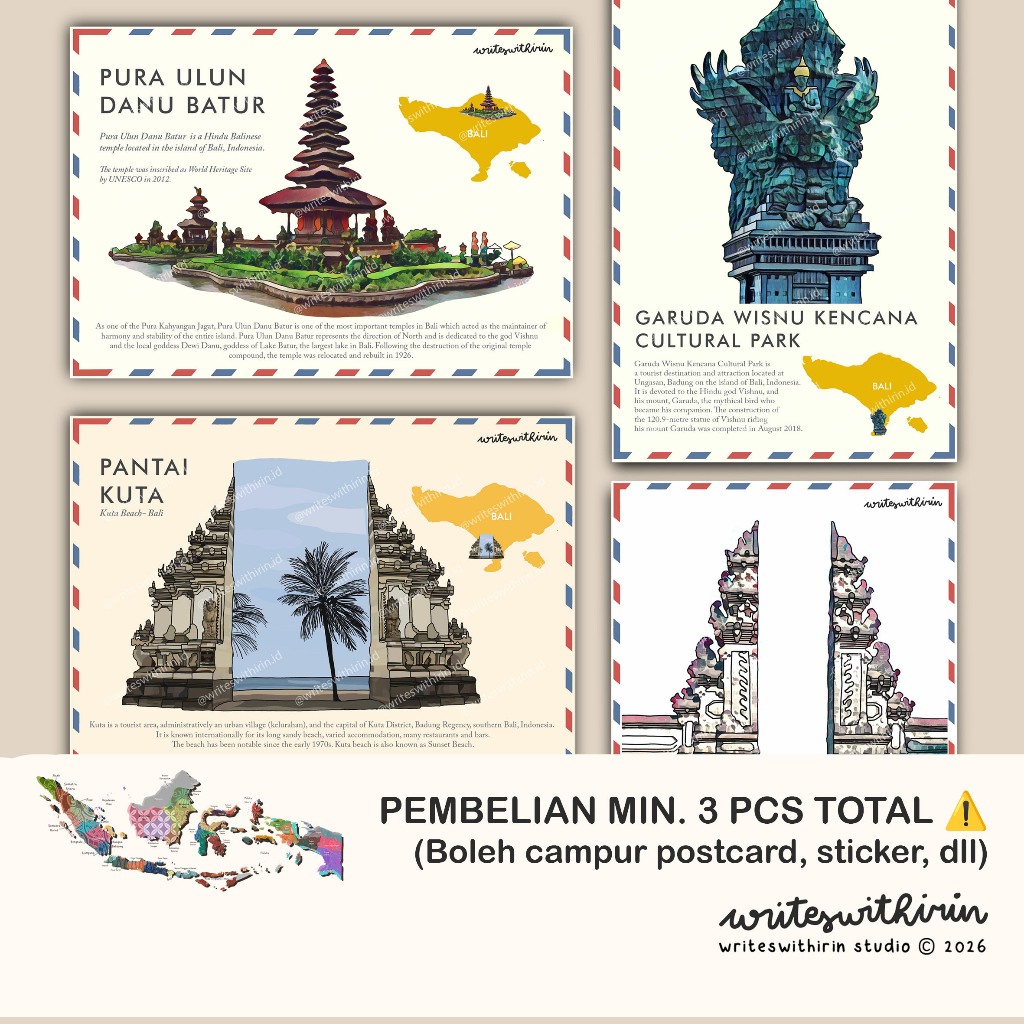 (writeswithirin) Kartu Pos/ Post Card/ Postcard Bangunan Bersejarah Bali