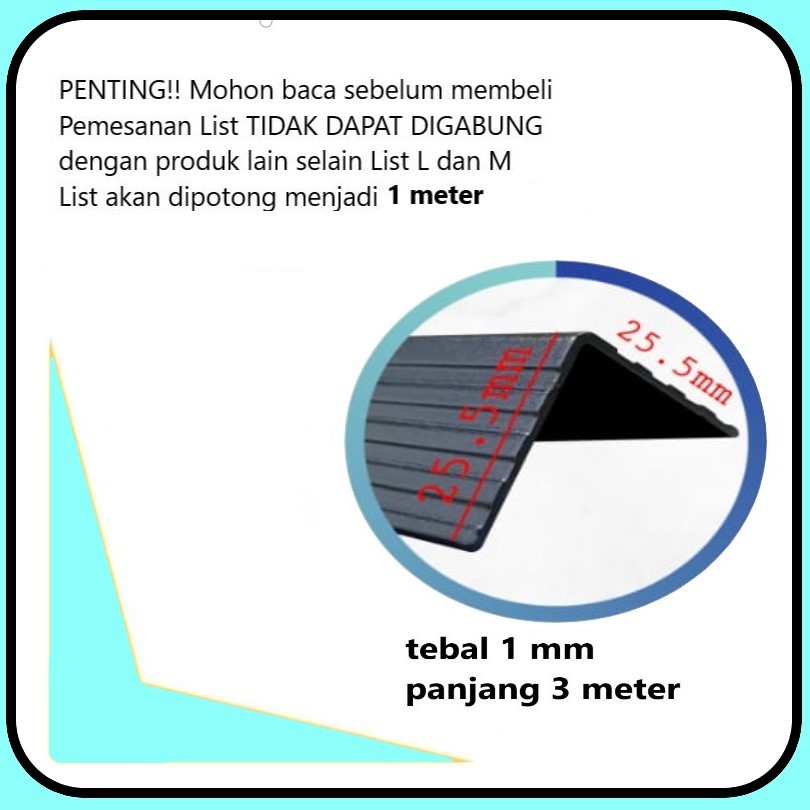 S-NET Lis L Alumunium hitam Hardcase List Siku L Flight case 3 meter HITAM