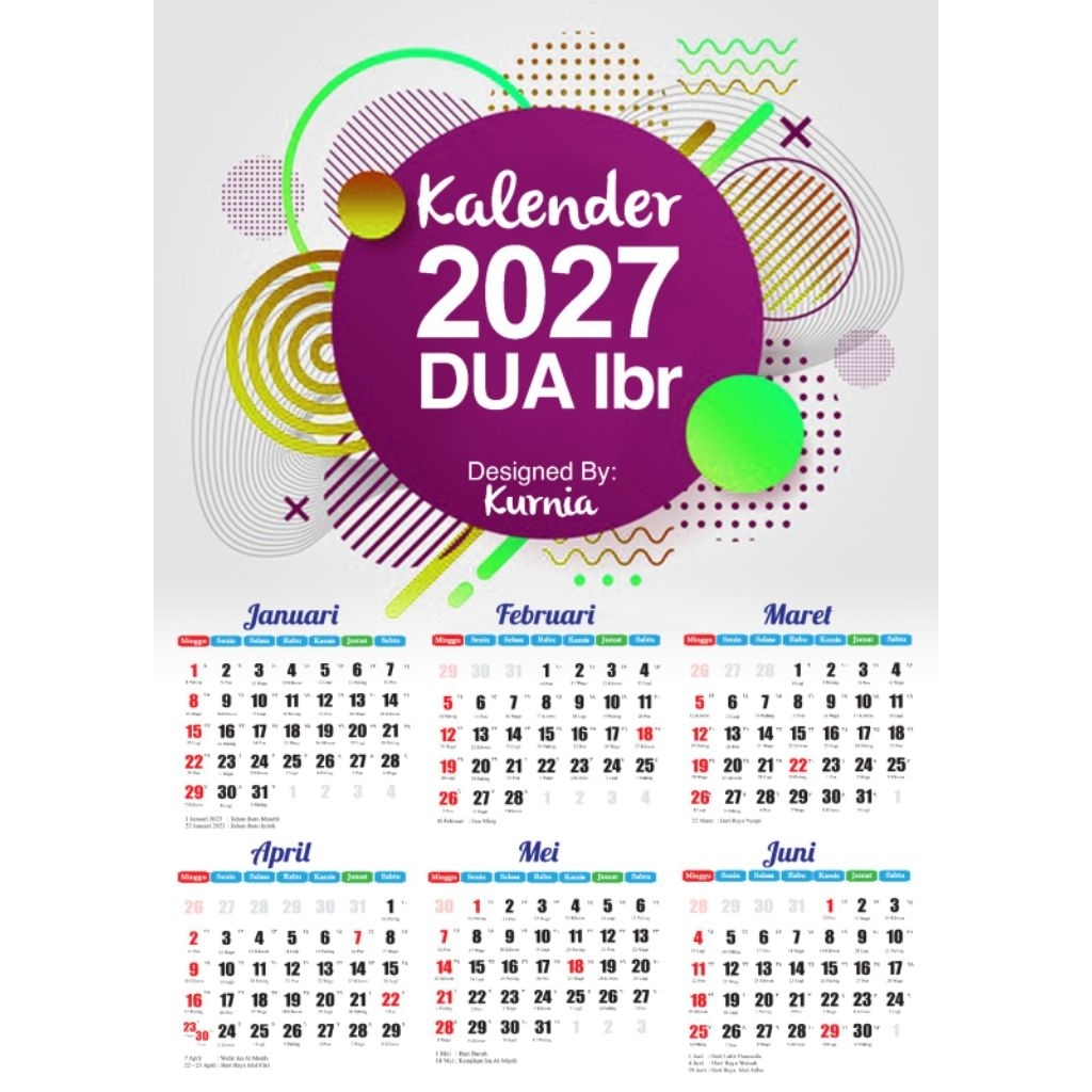 Kalender 2027 Isi 2 Lbr/Kalender Dinding/Kalender Custom/Kalender Murah