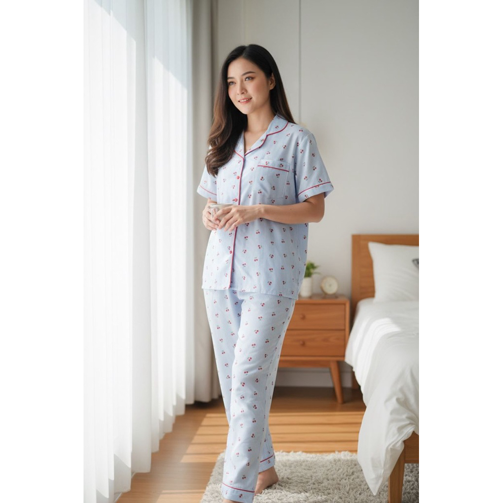 piyama katun premium garis motif (CP) celana panjang