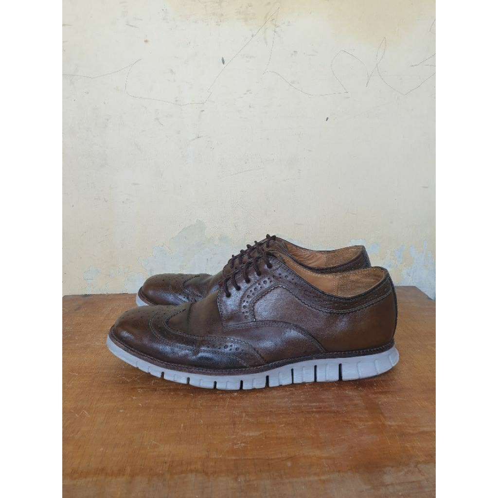 Sepatu Boots Wingtip Cole haan Brown Vintage Pantofel Sepatu Kulit Pria Casual Loafer