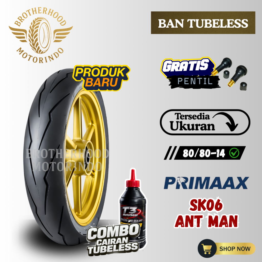 BAN PRIMAAX SK06 RING 14 ( 80/80-14 ) PRIMAAX TUBELESS  / MATIC RING 14 / BAN DONAT / BAN RING 14 / 