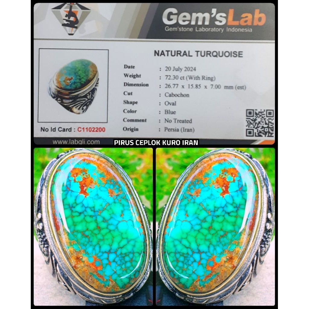 cincin pirus persia hijau daun asli serat emas jumbo