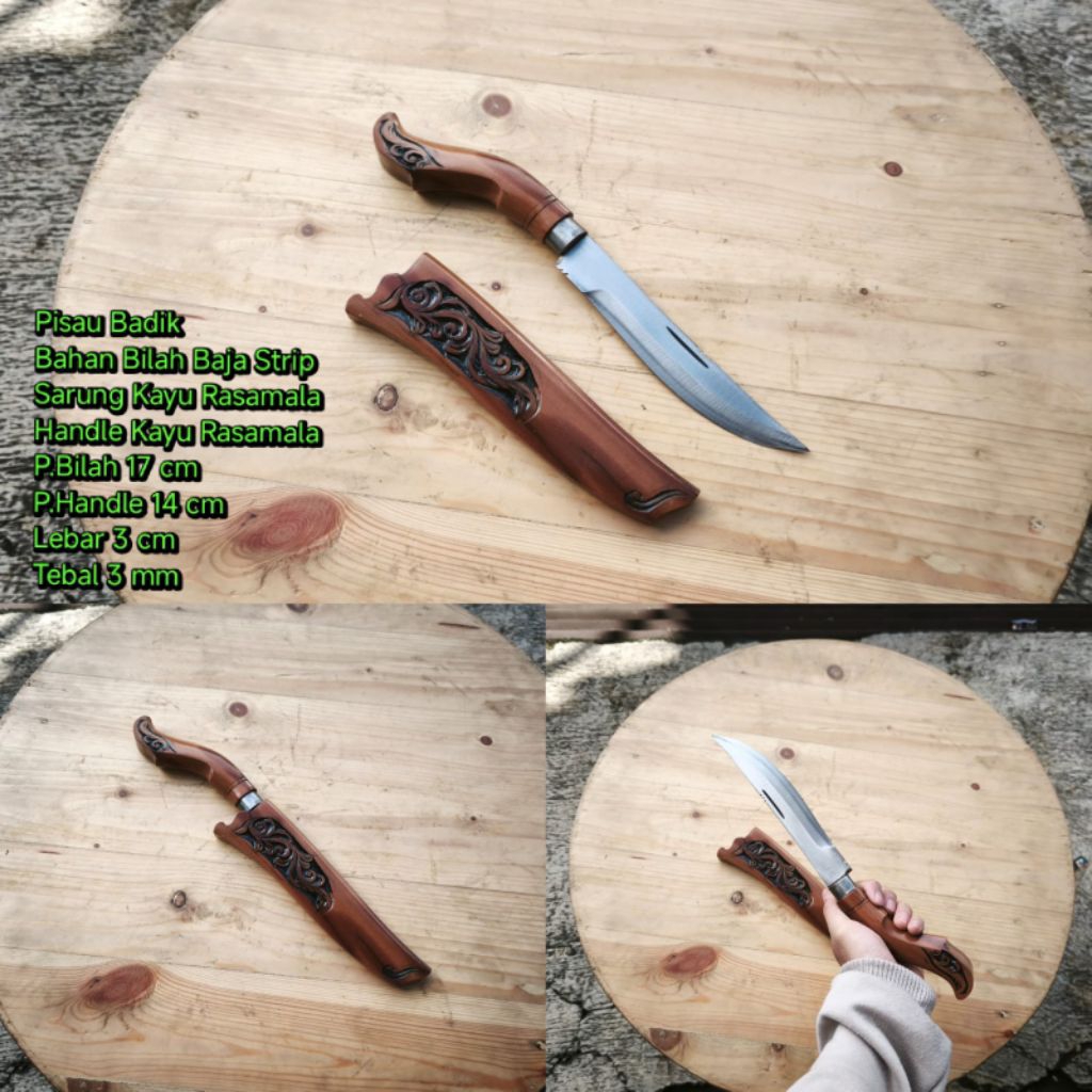 Pisau Dapur Mini Baja Strip Kayu Ukir Mutu - Tajam, Serbaguna, Elegan