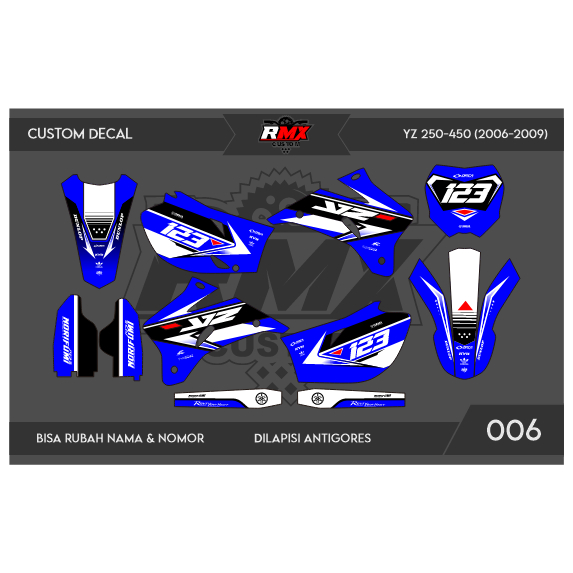 DECAL STICKER YZ 250 F 2006 (006) DEKAL STIKER YZ 250F 450 450F FULLBODY 2007 2008 2009 HITAM MERAH,
