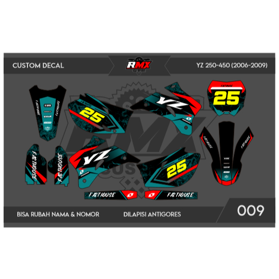 DECAL STICKER YZ 250 F 2006 (009) DEKAL STIKER YZ 250F 450 450F FULLBODY 2007 2008 2009 HITAM MERAH,