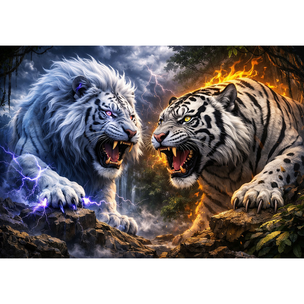 Poster jumbo bahan flexi uk 70 x 100 tema gambar pertarungan hewan buas