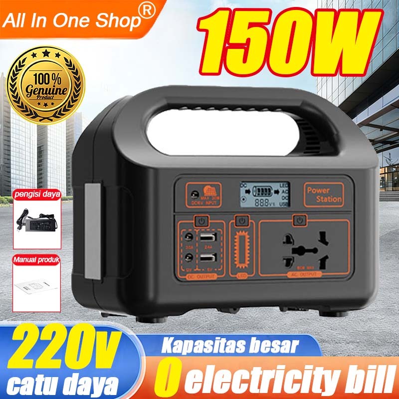 Portable Power Station 150W 220V Generator Surya  Generator Surya Luar Portabel Solar Power Bank