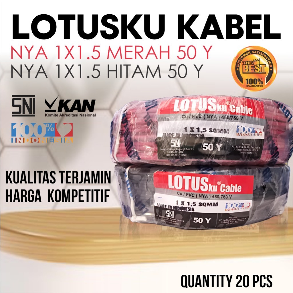 Kabel NYA 1 x 1,5 SQMM 50Yard Merek Lotusku Murah