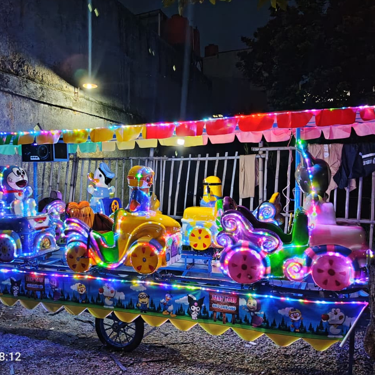 Odong-odong kereta panggung mobil karakter motor DC 150 Watt 2 AKI dimmer