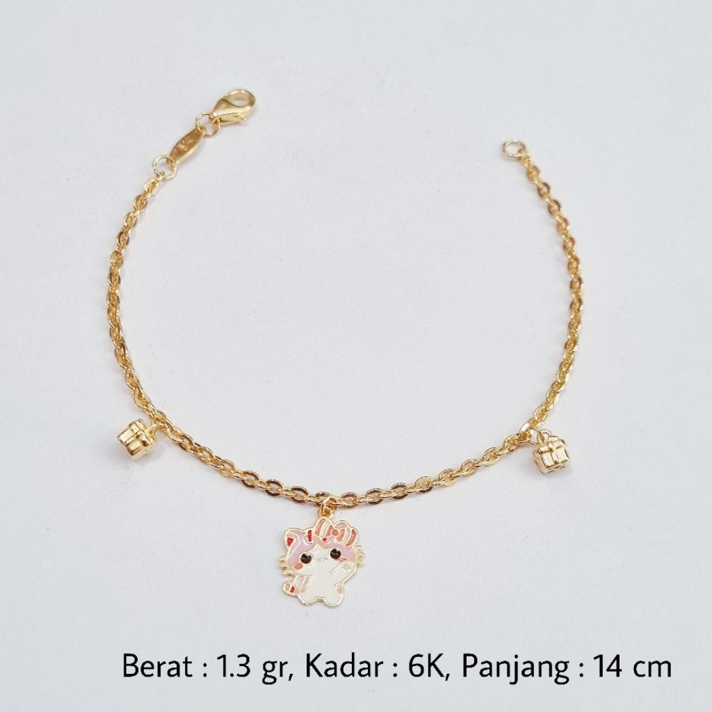Gelang Rantai Anak Emas Asli 6K UBS 1.3 Gram Model Kucing 14 cm - MA8
