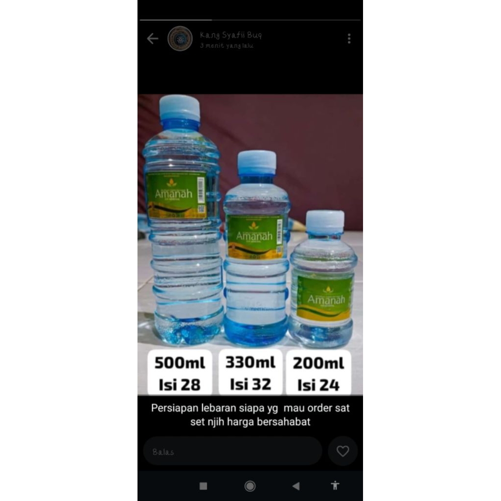 alkali air sehat amanah 330ml botol pH 8+