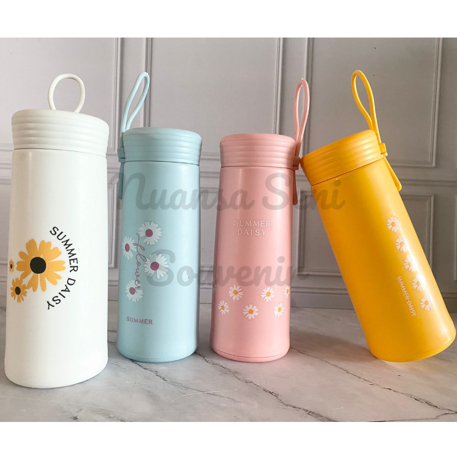 Souvenir Botol Kaca Summer Daisy Botol Tumbler Motif Bunga Termos Kaca Warna