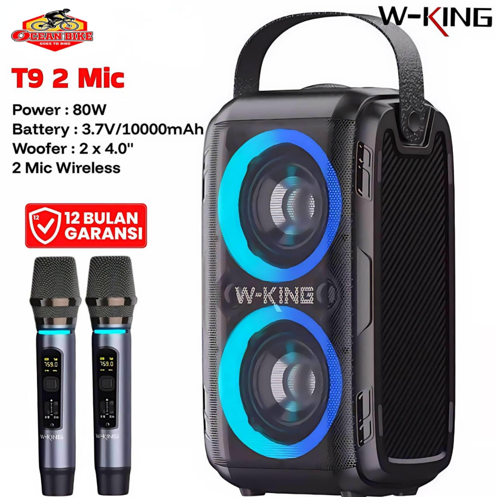 WKING Speaker Bluetooth Karaoke Portable Travelling T9 T9ii 2 MIC karoke Speker Bass Party Box TWS