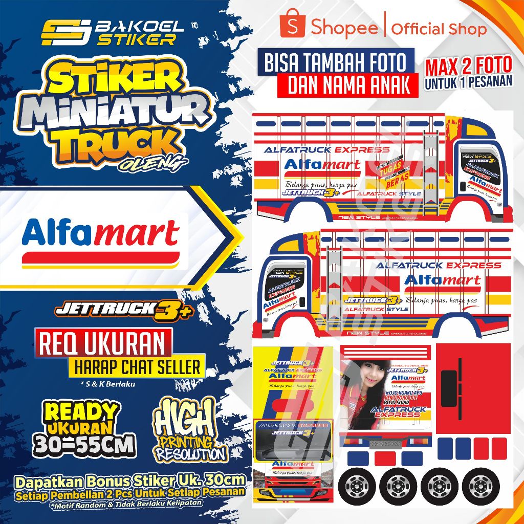 STIKER MINIATUR TRUK OLENG MOTIF ALFAMART & INDOMARET uk. 30/45CM