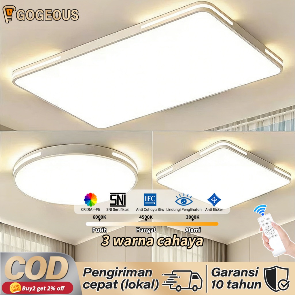 GOGEOUS Lampu Plafon Minimalis Gaya Remote Led 3 Warna Lampu Plafon Ruang Tamu Kamar Remote Lampu Ae