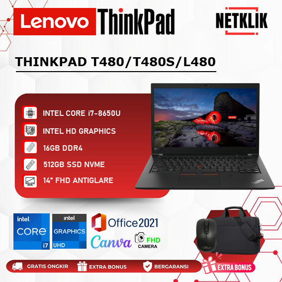 Laptop Lenovo Thinkpad T480/T480S/L480 Intel Core i7/i5 16GB 512GB Windows 11 Pro Original
