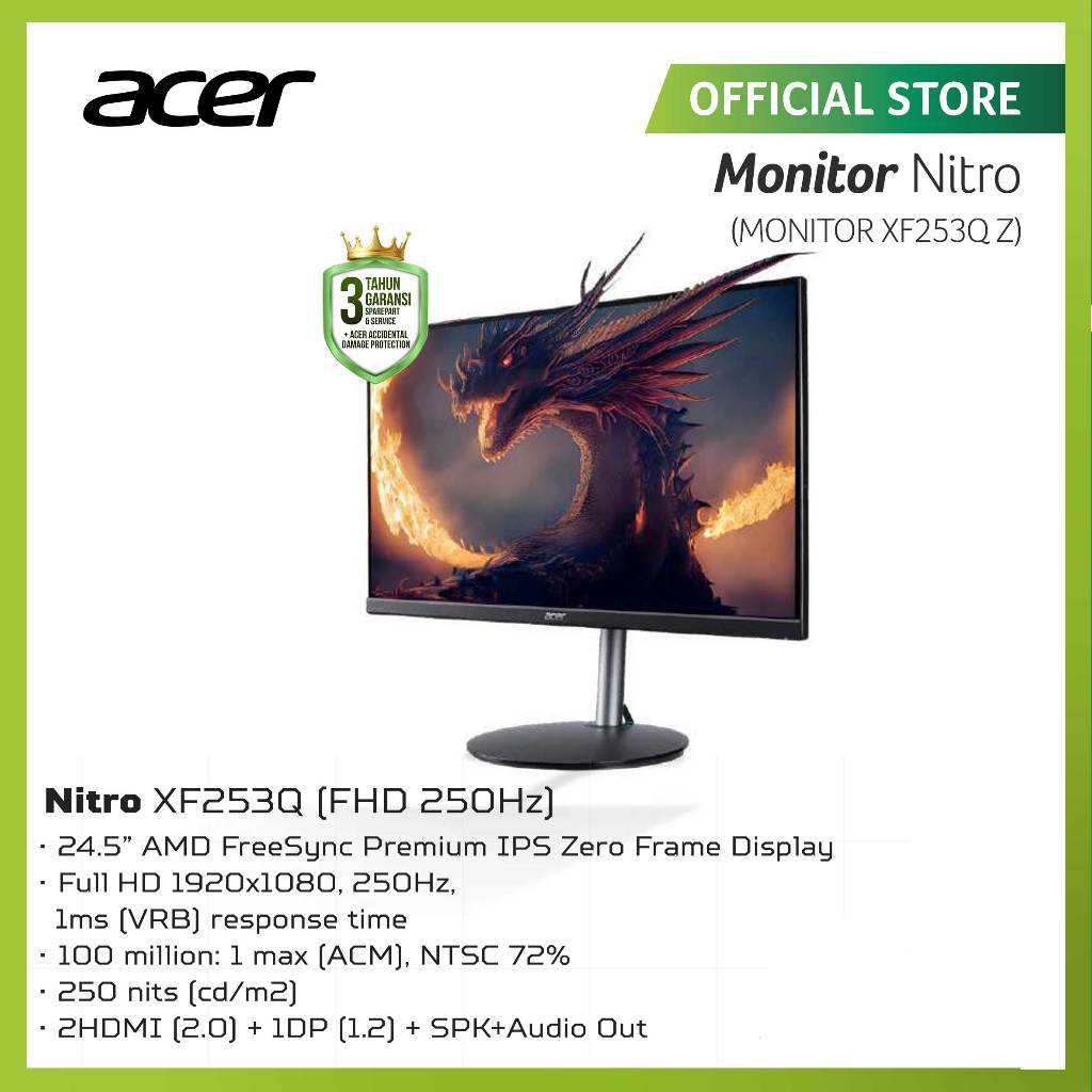 Acer Nitro XF253Q Z Monitor Gaming 24.5" FHD 250Hz VA Panel