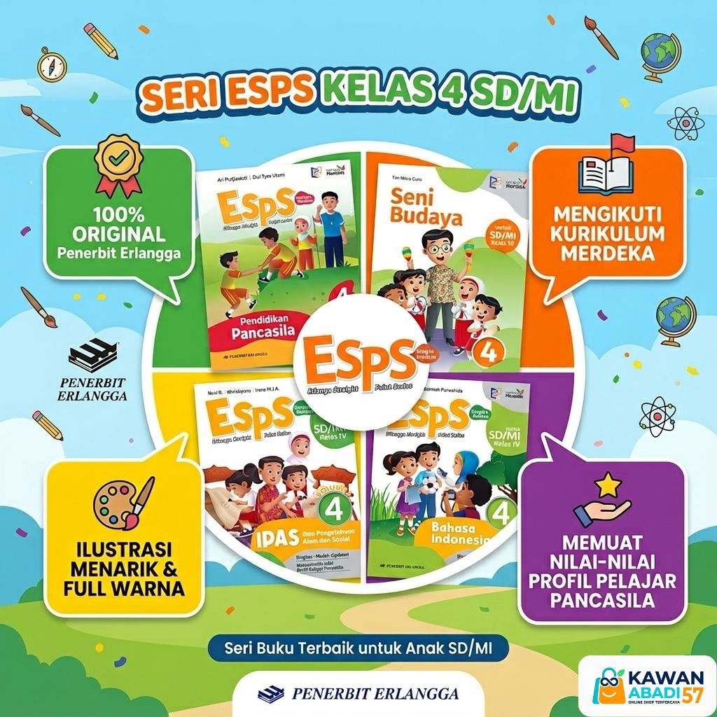 Buku Erlangga Kurikulum Merdeka Kelas 4 SD MI (ESPS B.Indo, ESPS IPAS vol 1&2)