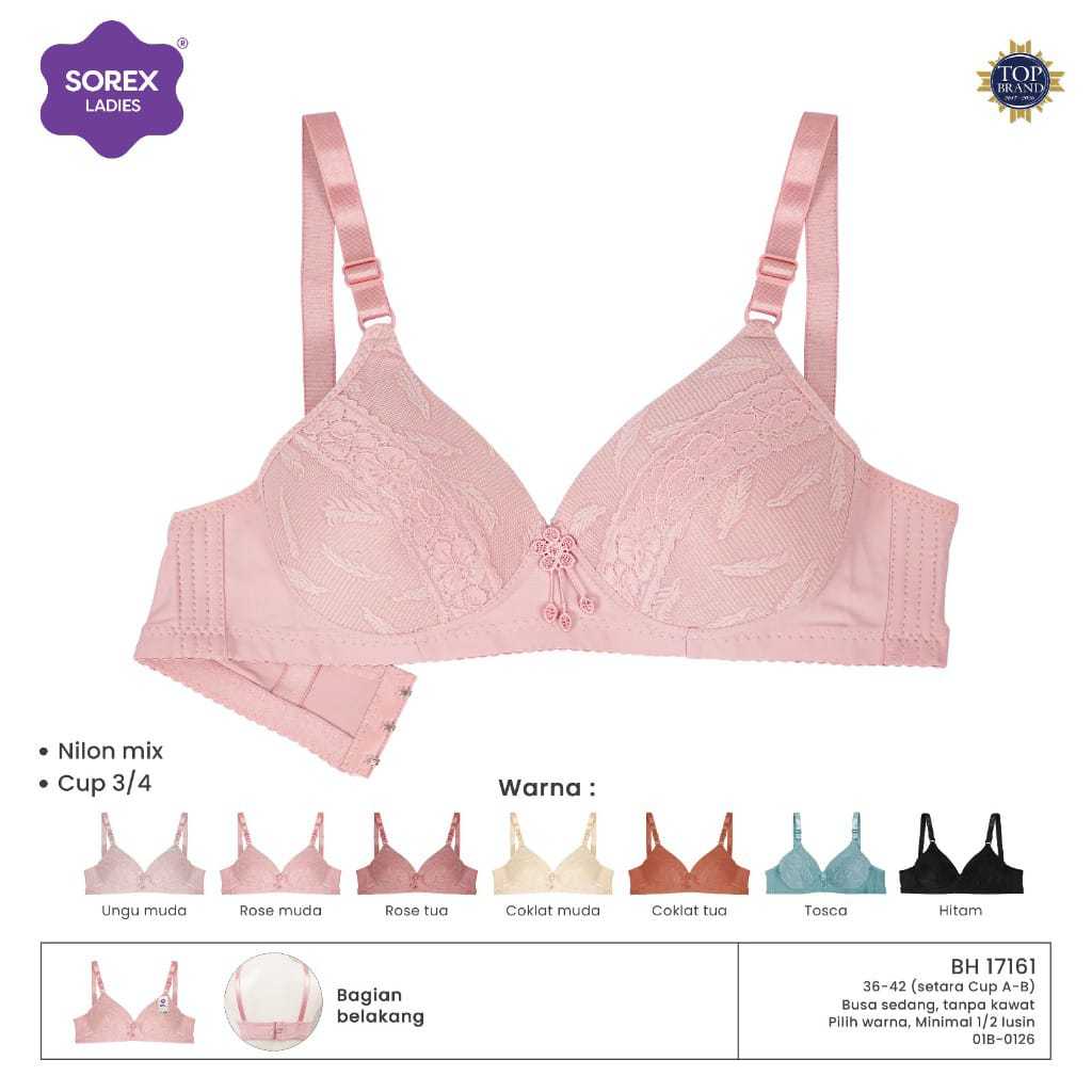 BH Bra Sorex 17161 Cup B (36-42) Kait 3 Renda Busa Sedang Tanpa Kawat
