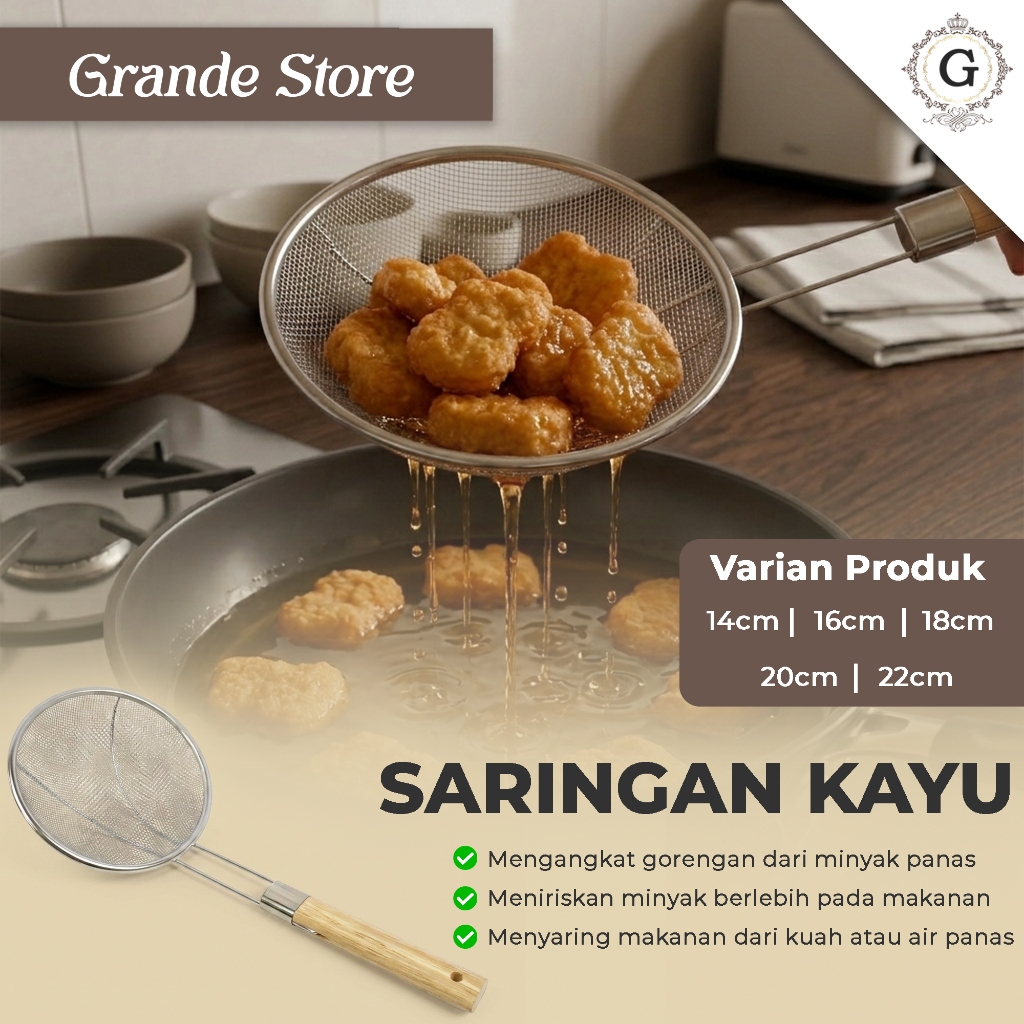 Saringan Masak Kayu Serbaguna Ayakan Tepung Kopi Dapur Modern | Alat Dapur Serokan Halus Jumbo Multi
