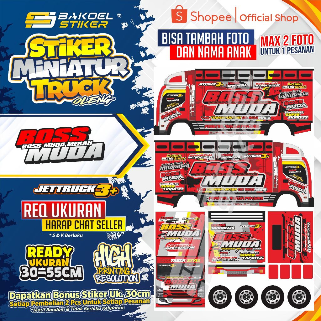 STIKER MINIATUR TRUK OLENG BOSS MUDA UK. 45/30CM