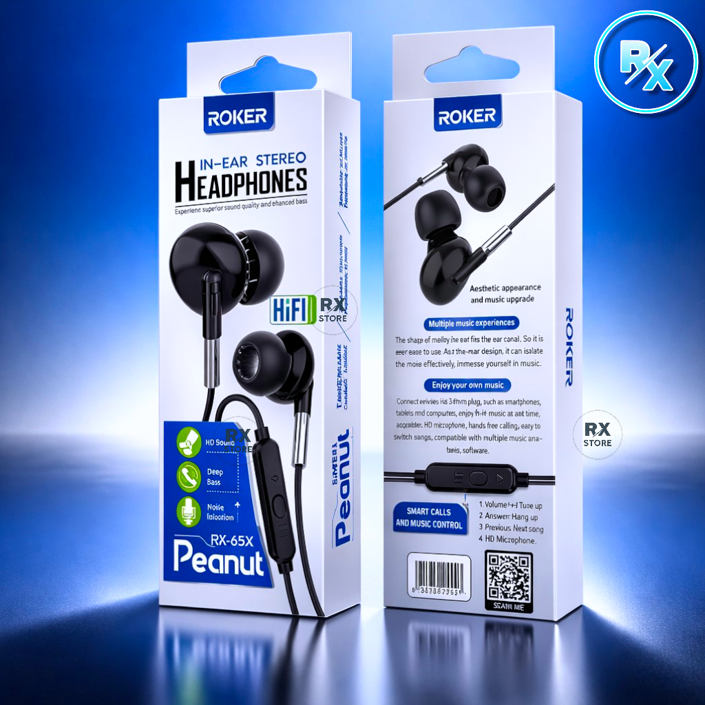 Roker Peanut RK65K Earphone Handsfree dengan Pengurangan Kebisingan Efektif