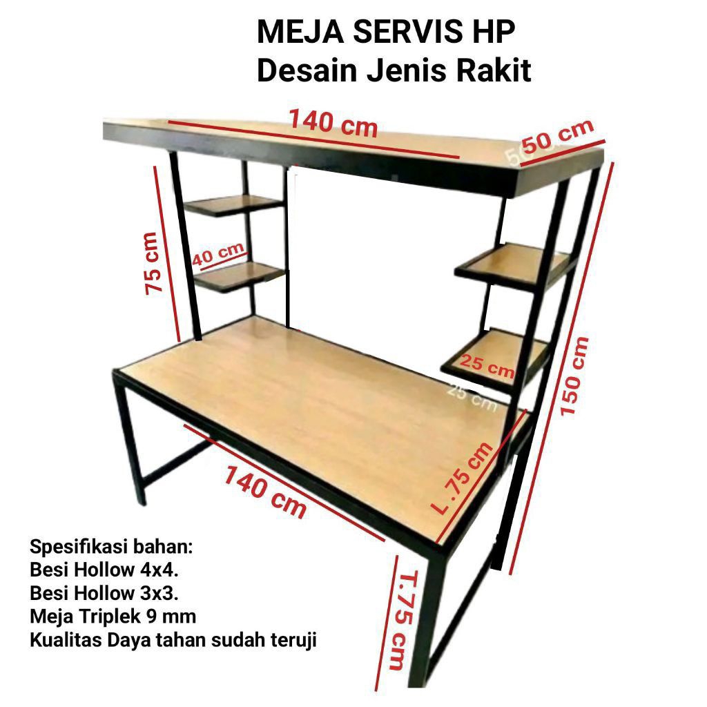 Custom meja servis HP besi hollow jenis rakit