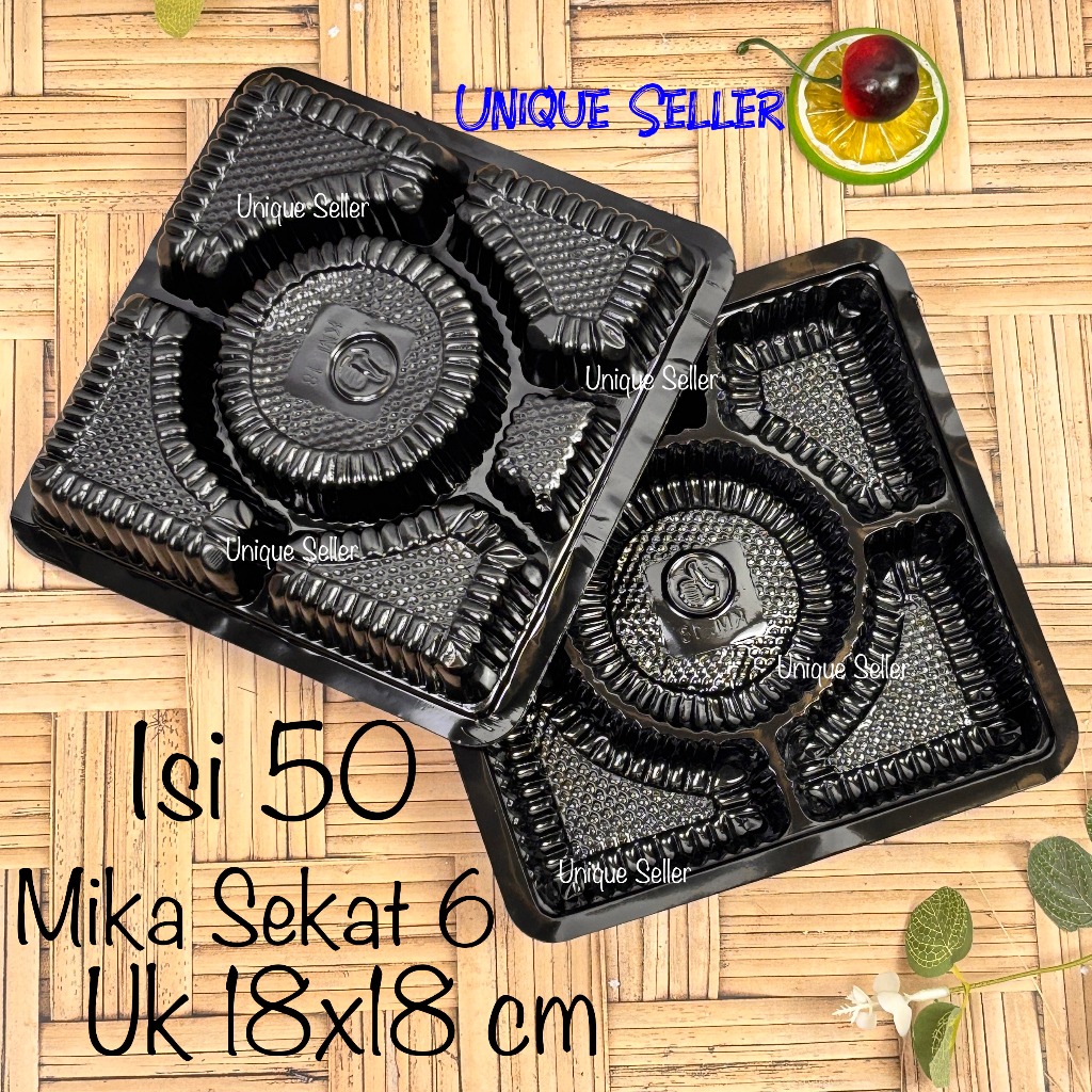 Mika Sekat 6 Uk 18 Warna Hitam isi 50 untuk Dus Nasi 18x18 cm Mika Sekat Nasi 6 Lauk Hitam Uk 18x18