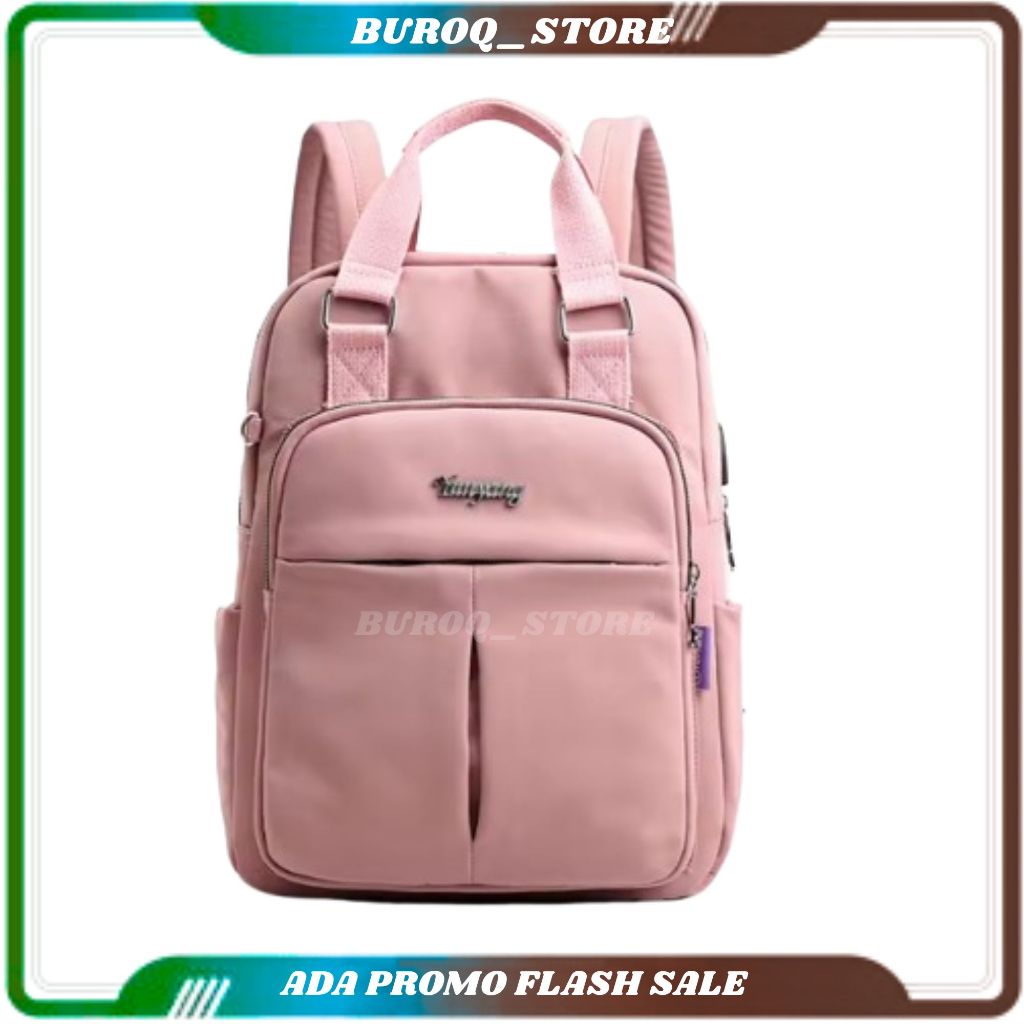 Tas Ransel Wanita Model Korea Bahan Kulit Sintetis - Pink