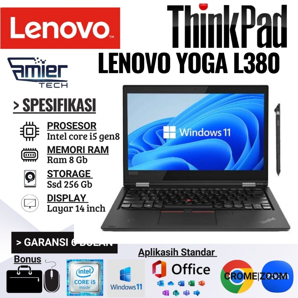 Laptop Lenovo Thinkpad L380 Yoga Intel Core i5 gen8 Ram 8Gb|Ssd 256Gb Bergaransi