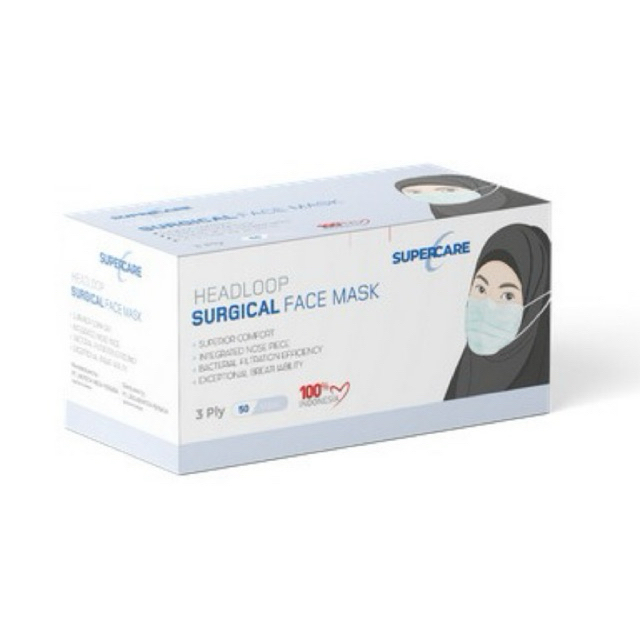 Masker Medis Supercare Surgical Hijab Surgical Face Mask Hijab 3 PLY HEADLOOP / Masker Medis Superca