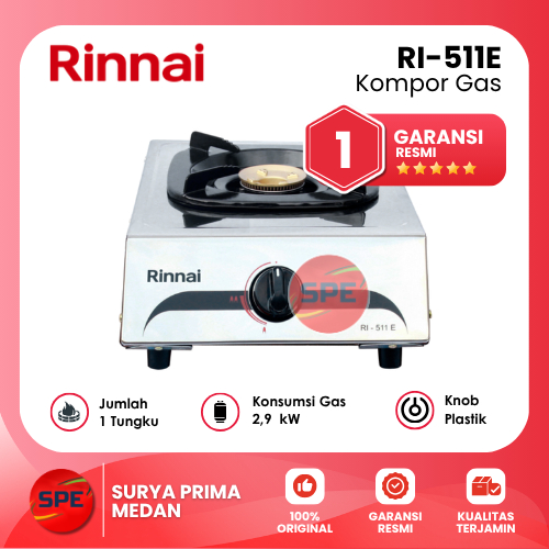 KOMPOR GAS 1 TUNGKU RINNAI RI-511E / RI511E GARANSI RESMI (MEDAN)