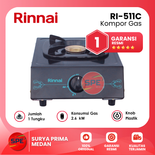 KOMPOR GAS 1 TUNGKU RINNAI RI-511C / RI511C GARANSI RESMI (MEDAN)