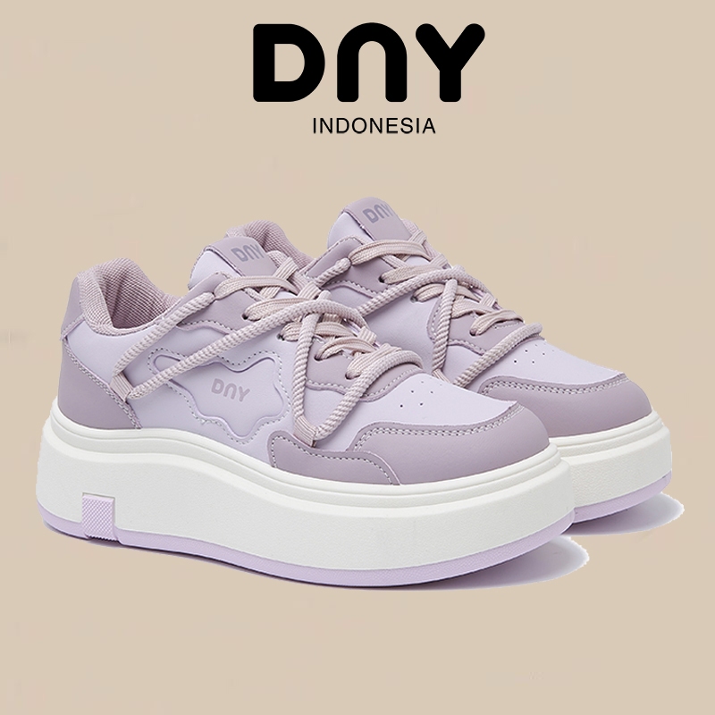 Sepatu DNY Sneaker Wanita Warna Ungu Sol Tebal Gaya Korea   Papan Kasual Gaya Korea Peredam Kejut Ny
