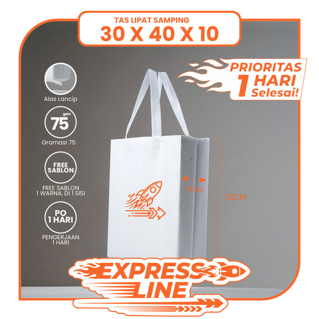 TAS SPUNBOND LIPAT SAMPING 30X40 SABLON COSTOM 1 HARI JADI (EXPRESS LINE) UNTUK TAS SOUVENIR, SYUKUR