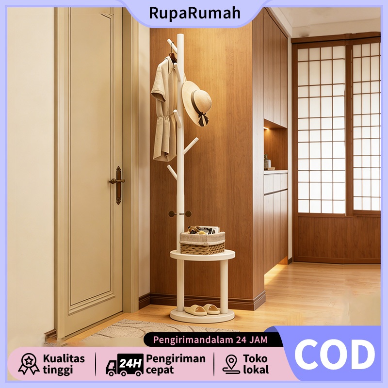 COD Stand Hanger Kayu Multifungsi Minimalis - Rak Gantungan Baju Portable Untuk Baju Topi Tas Rak Pe