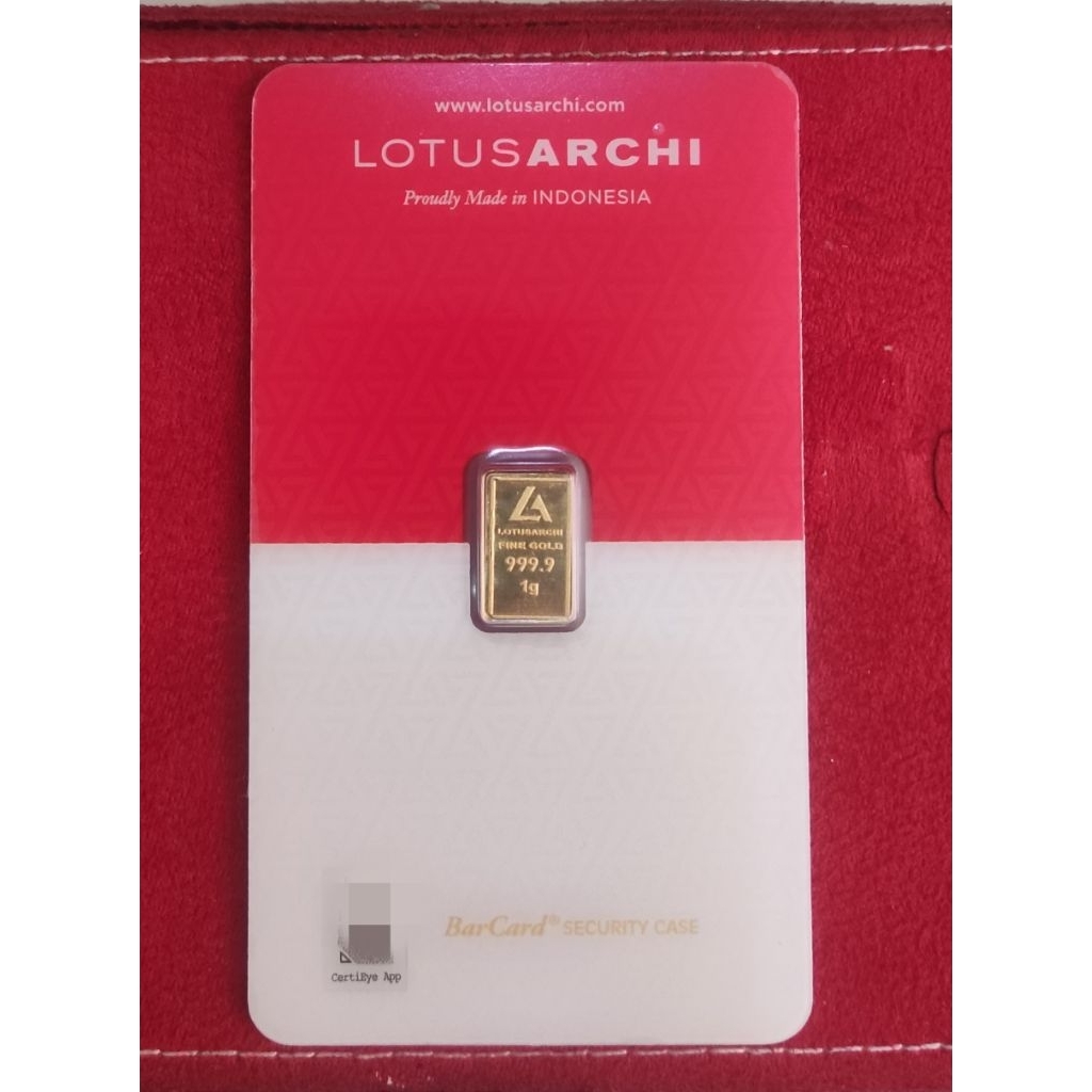 Lotus Archi merah putih emas logam mulia fine gold certieye certicard barcard 1gram 1 gram
