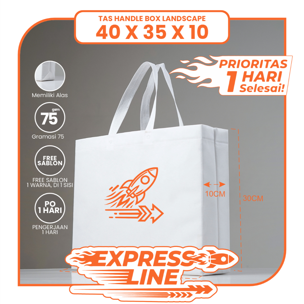 TAS SPUNBOND LIPAT BOX LANDSCAPE 40X35 SABLON COSTOM 1 HARI JADI (EXPRESS LINE) UNTUK TAS SOUVENIR, 