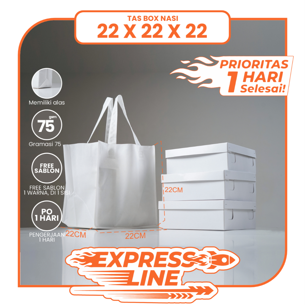 TAS SPUNBOND BOX NASI 22X22 SABLON COSTOM 1 HARI JADI  (EXPRESS LINE) UNTUK TAS SOUVENIR, SYUKURAN, 