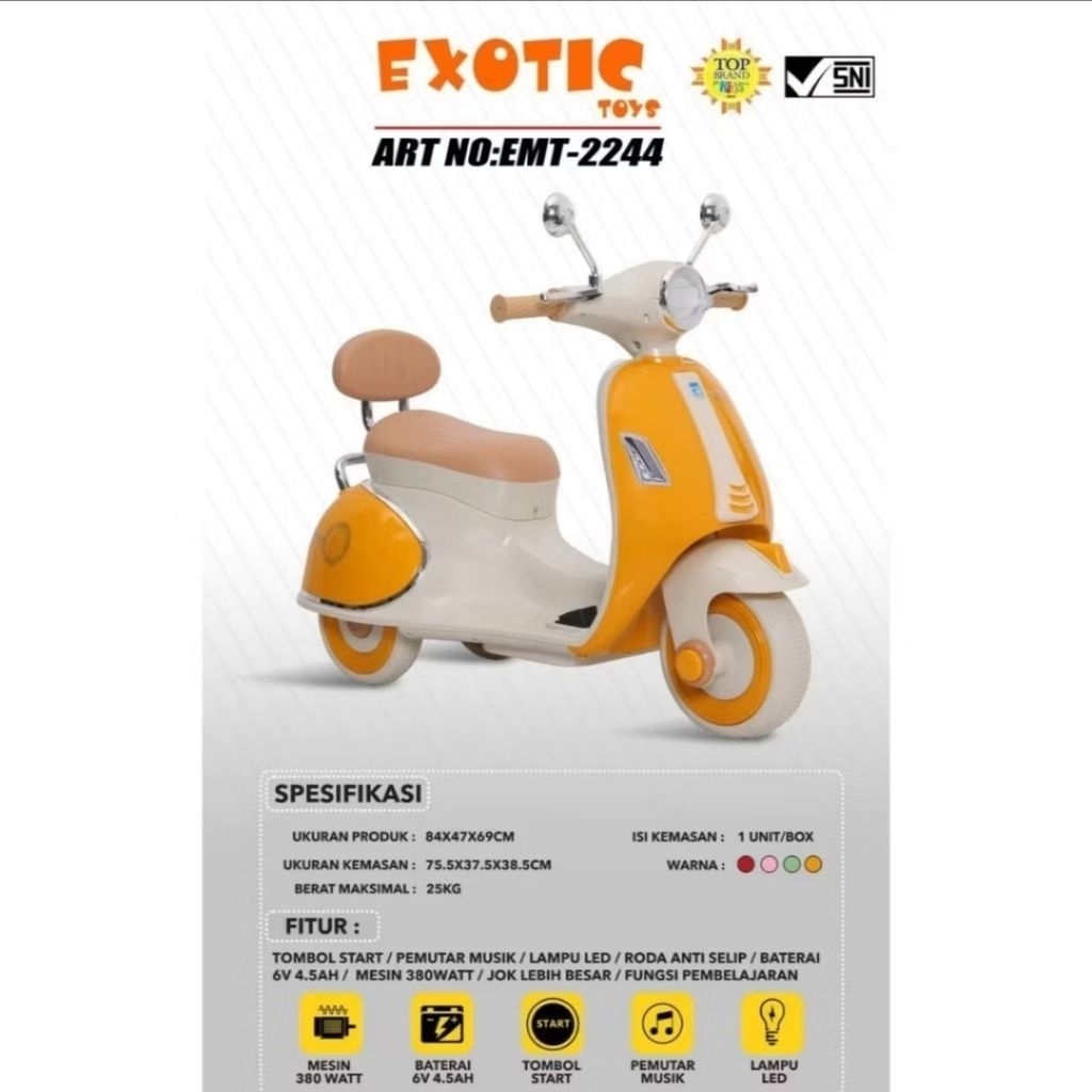 Exotic Mainan Anak Motor Tricycle Roda 3 EMT-2244 Motoran - Kuning