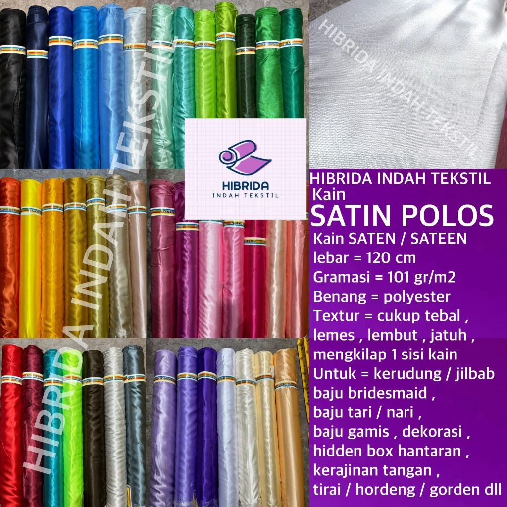 ( per setengah meter ) kain SATIN SATEN SATEEN POLOS silk lemes polyester lebar 120 cm bahan baju bu