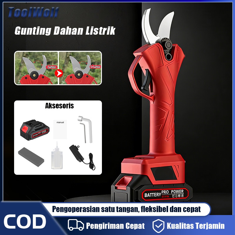 ToolWolf Gunting Dahan Listrik Cordless Makita Alat Pemotong Dahan Baterai 21V Gunting Tanaman Profe