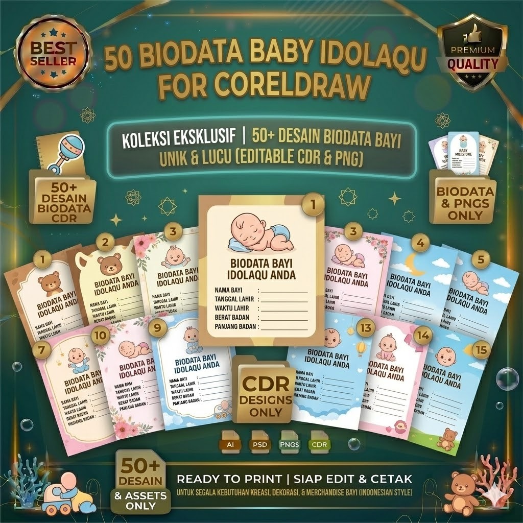 ID16904 - 50 Biodata Baby Idolaqu | Template Biodata Bayi Eksklusif untuk CorelDRAW X4 dengan Desain