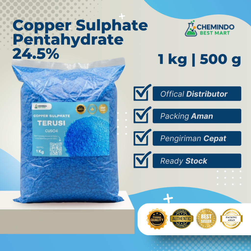 CuSO4 24.5% Feed Grade 500 Gram 1KG - Copper Sulphate Pentahydrate - Mineral Pakan Ayam, Sapi, Ikan 